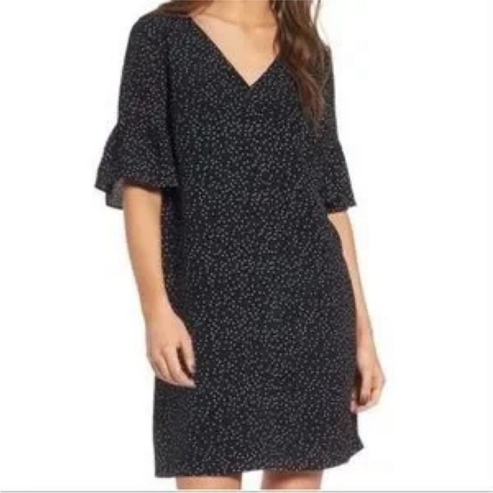 Madewell Black Polka Dot Flutter Sleeve Shift Dress EUC Size 6